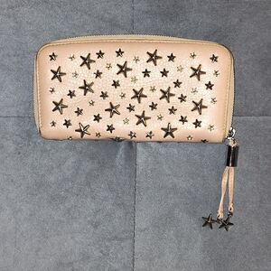 Jimmy Choo Filipa Wallet Pearlized Pink with StarStuds and Crystals